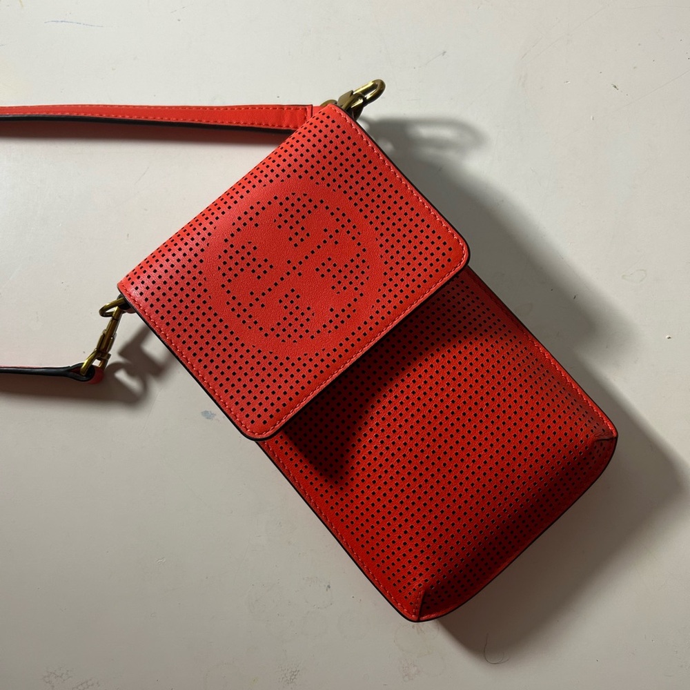 Tory Burch Vibrant Red Perforated Crossbody Bag